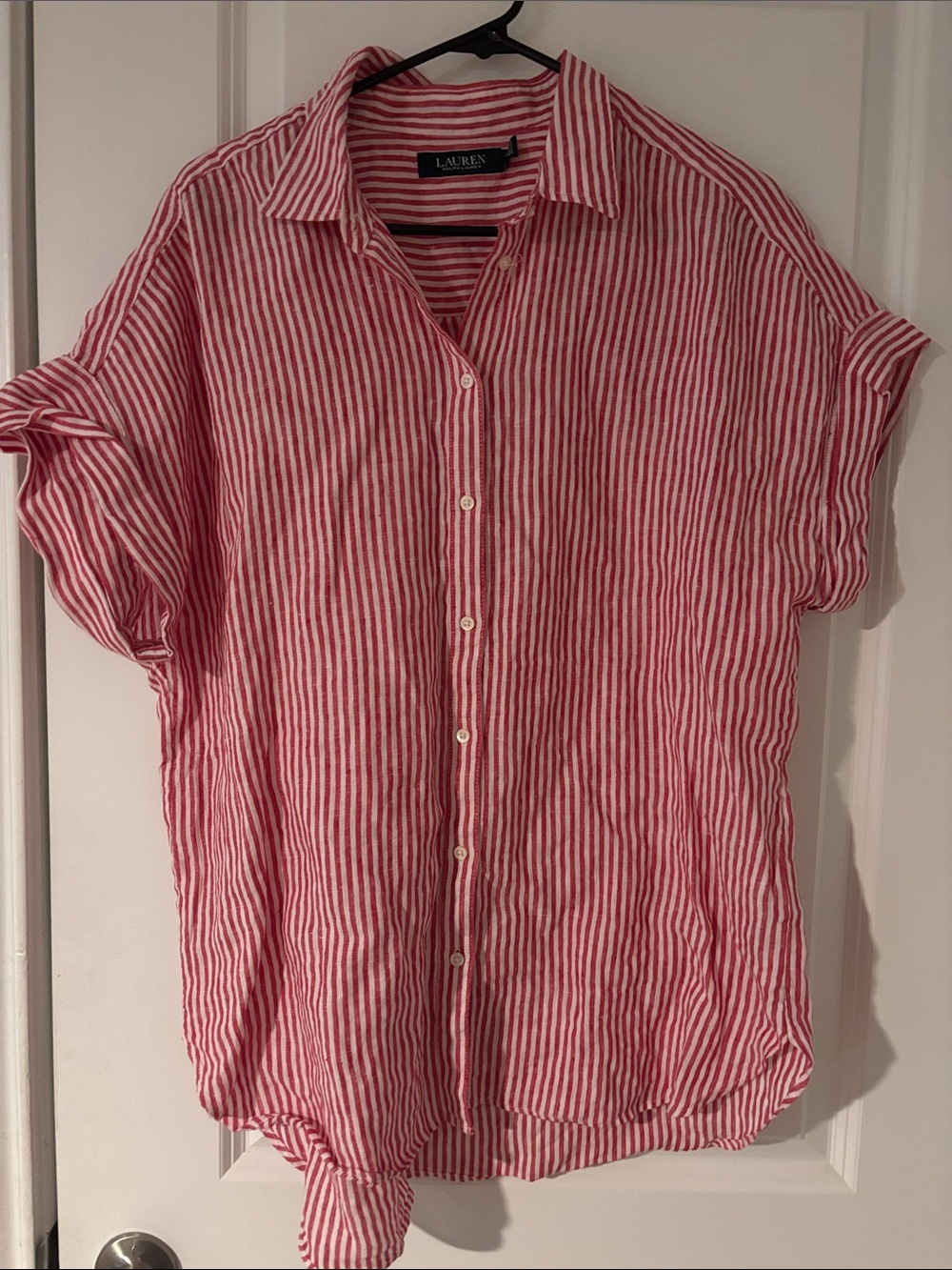 Lauren Ralph Lauren Red & White Striped woman’s Button Shirt